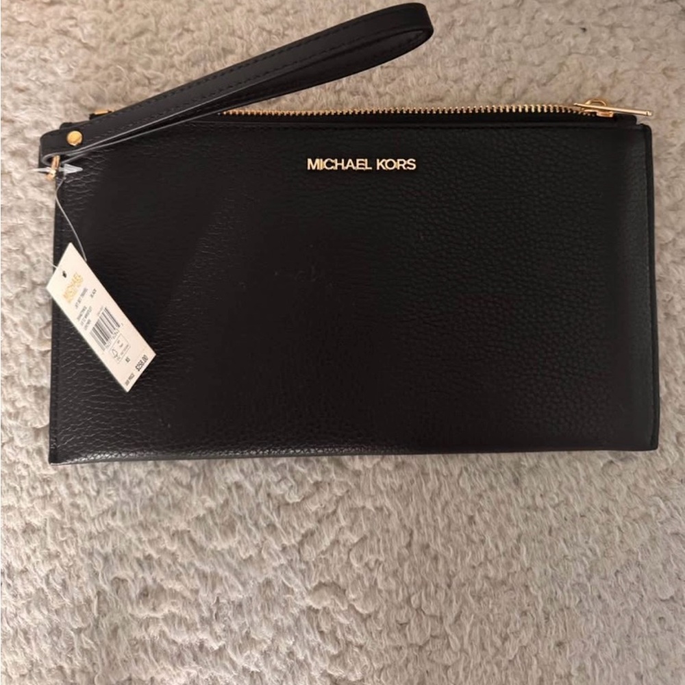 Michael Kors Jet Set Black Leather Wristlet